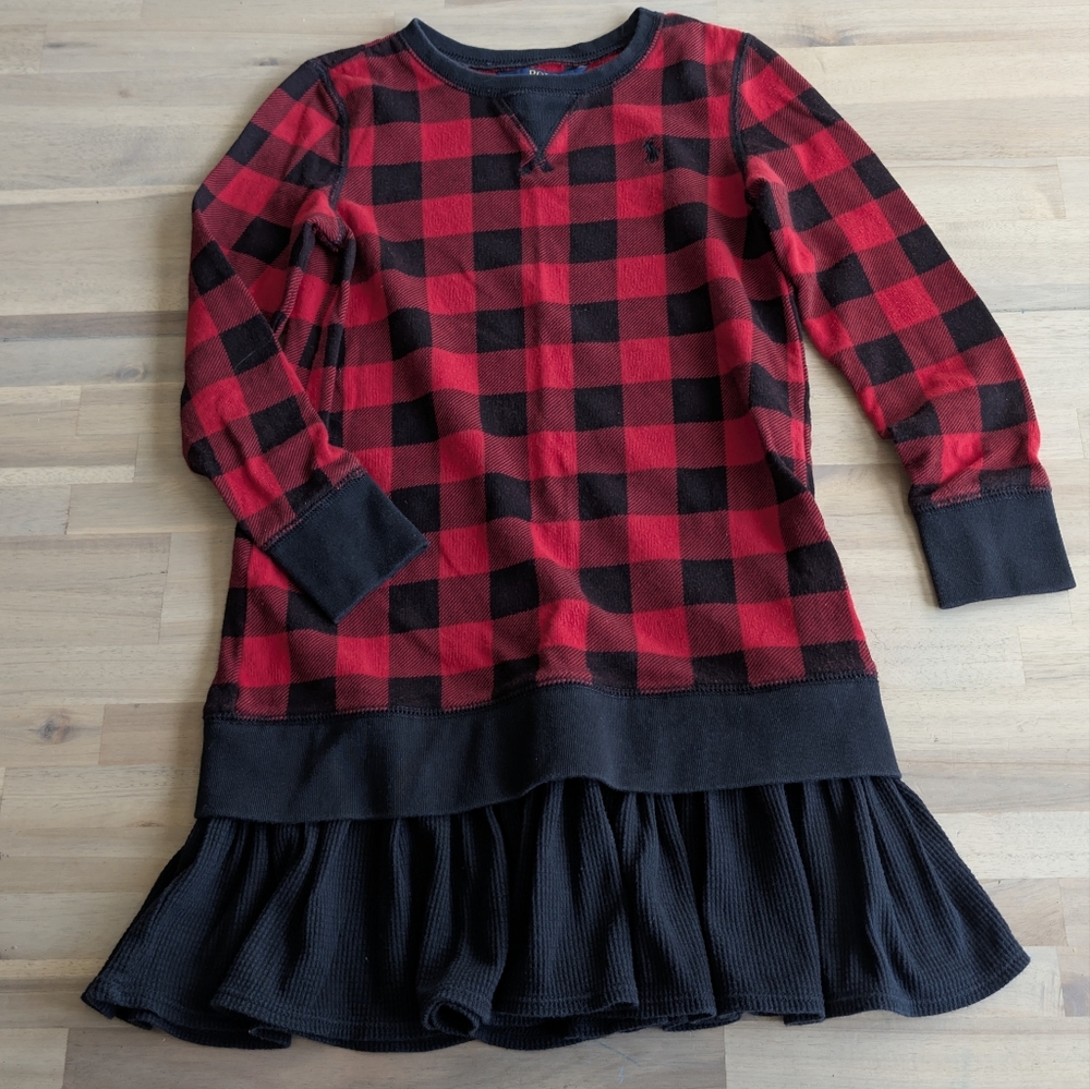 Polo Ralph Lauren Buffalo Check Ruffle dress Black/Red Size M 8-10